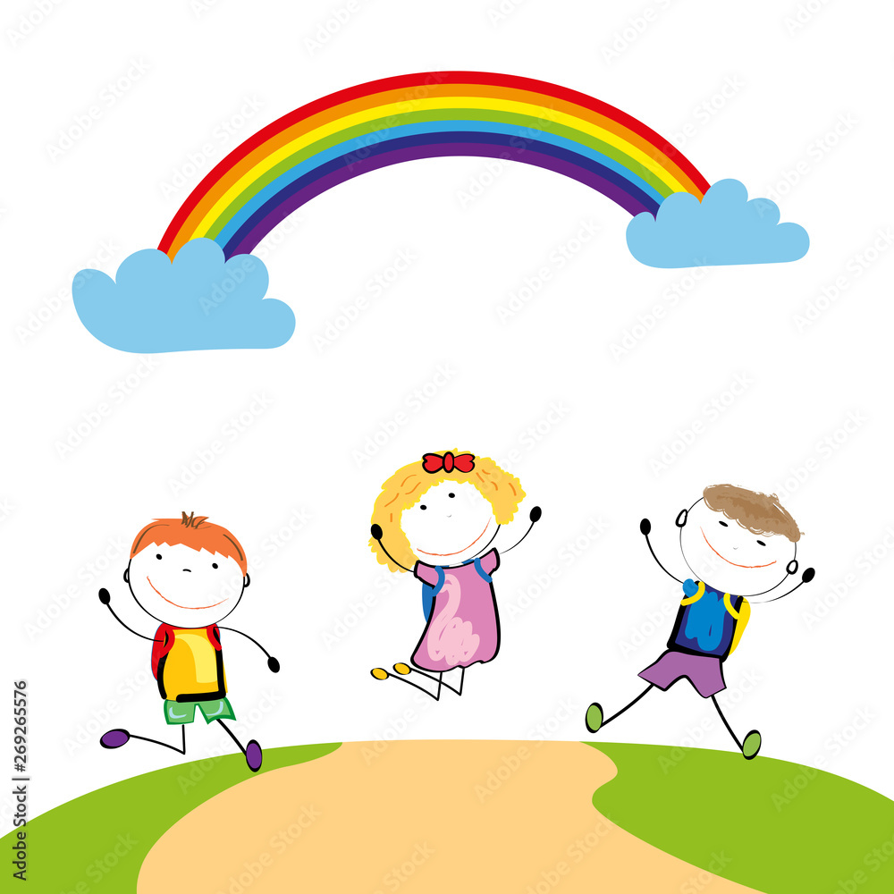 Happy boys and girls back to school after the holidays Happy boys and girls back to school after the holidays