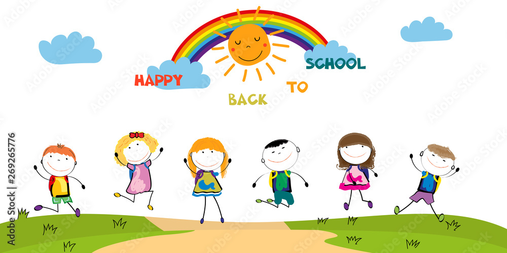 Happy boys and girls back to school after the holidays