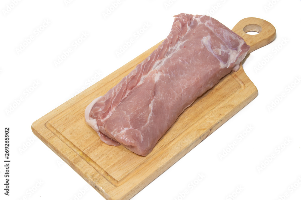 Pork chop isolated on white background. Meat on a white background. Raw meat .