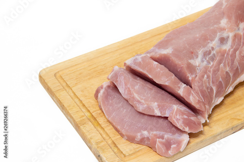 Pork chop isolated on white background. Meat on a white background. Raw meat .