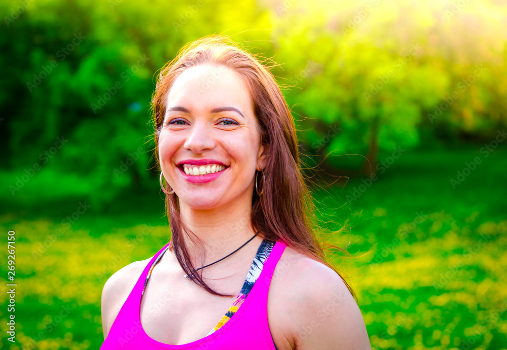 Portrait of a smiling young woman in woodland. Copy space Portrait of a smiling young woman in woodland. Copy space