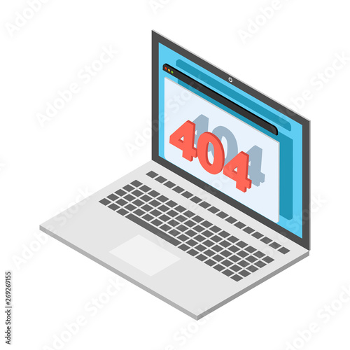 Isometric UXUI 404 website with modern laptop vector illustration