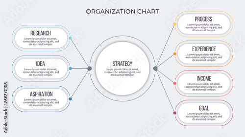 Business infographic. Organization chart with 7 options. Vector template.