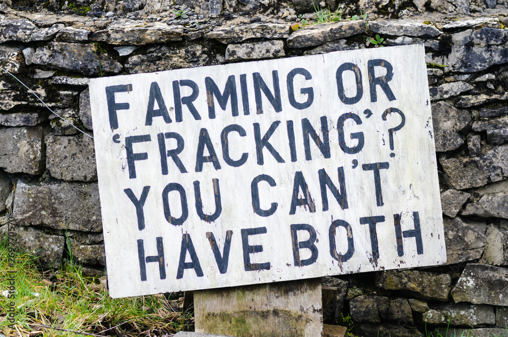Sign in a rural area protesting against potential fracking saying 