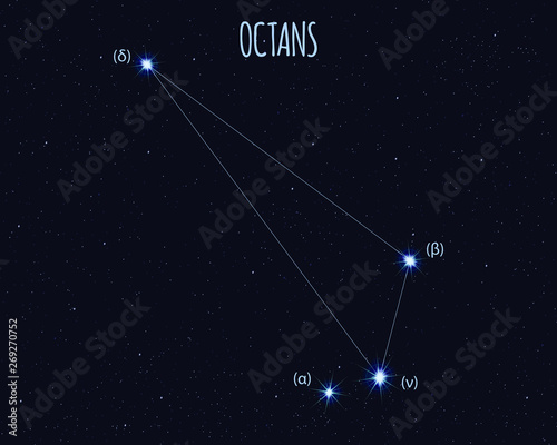 Octans (The Octant) constellation, vector illustration with basic stars against the starry sky 