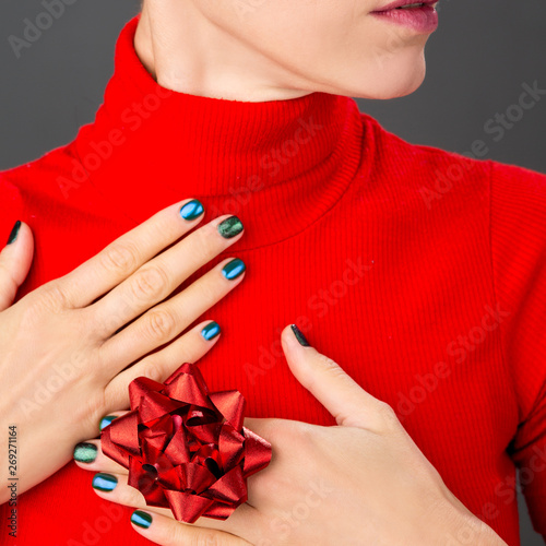 Beautiful woman with green nails fashion shot photo