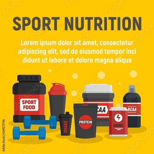 Fitness sport nutrition concept background. Flat illustration of fitness sport nutrition vector concept background for web design