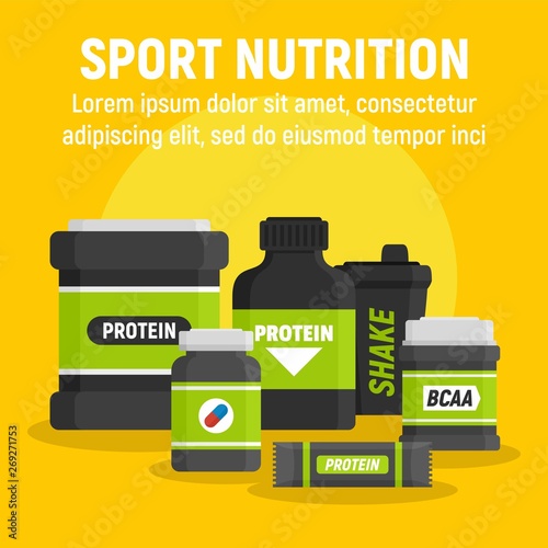 Product sport nutrition concept background. Flat illustration of product sport nutrition vector concept background for web design