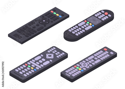 Remote icons set. Isometric set of remote vector icons for web design isolated on white background