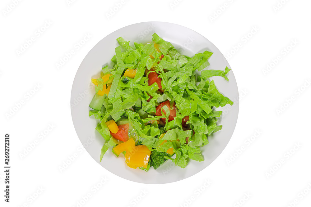Salad with cucumber tomatoes and yellow pepper isolated on white background Salad with cucumber tomatoes and yellow pepper isolated on white background