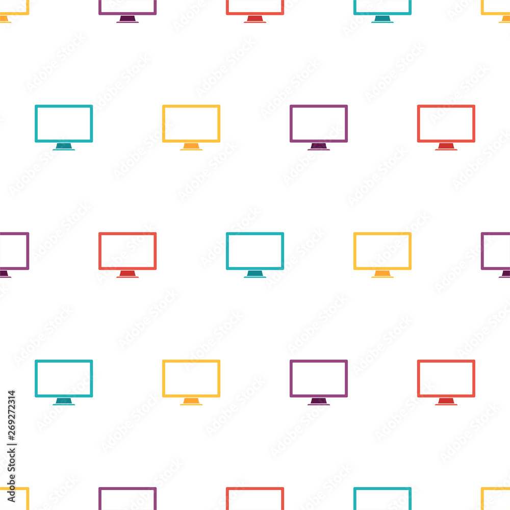 Seamless pattern with monitor on white background, vector illustration