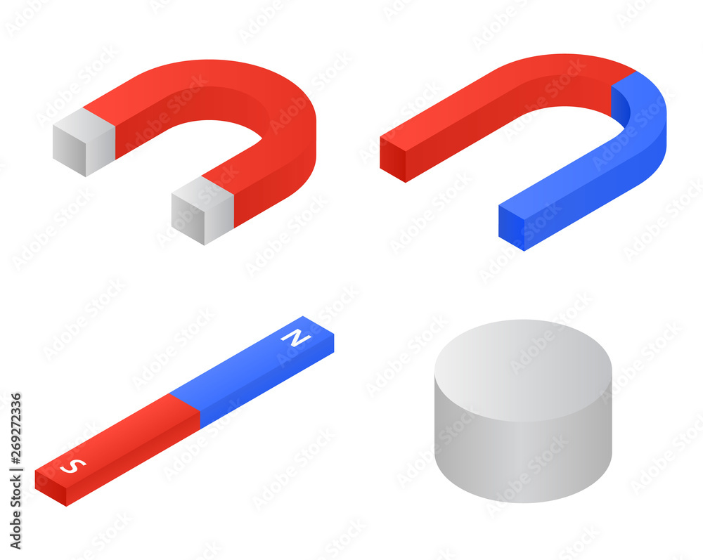 Magnet icons set. Isometric set of magnet vector icons for web design isolated on white background Magnet icons set. Isometric set of magnet vector icons for web design isolated on white background
