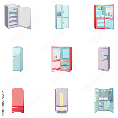 Freezer icons set. Cartoon set of freezer vector icons for web design