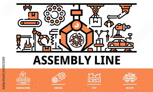 Assembly line banner. Outline illustration of assembly line vector banner for web design