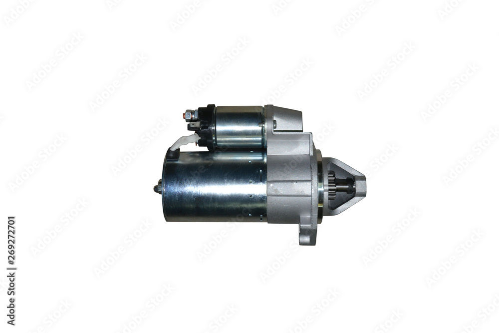Electric Starter for a car with solenoid isolated on white background. Car spare parts