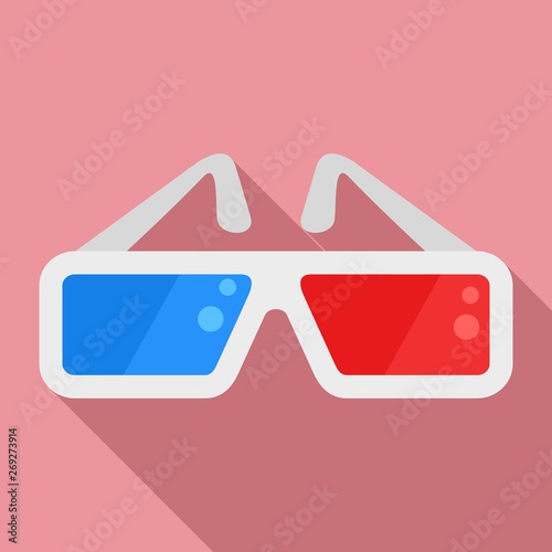 Red blue cinema glasses icon. Flat illustration of red blue cinema glasses vector icon for web design