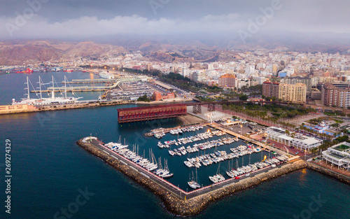 Aerial panorama of Almeria cityscape