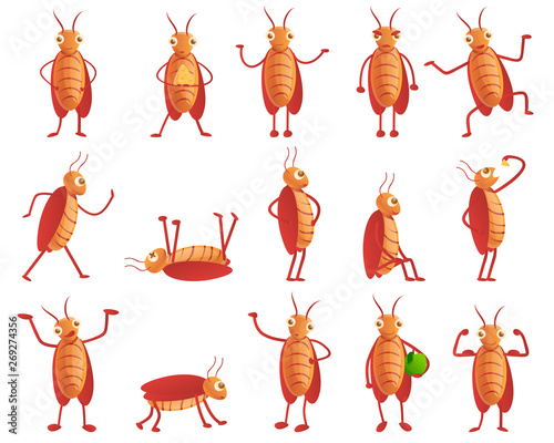 Cockroach icons set. Cartoon set of cockroach vector icons for web design