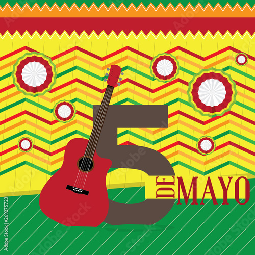 Cinco de mayo poster with a guitar - Vector