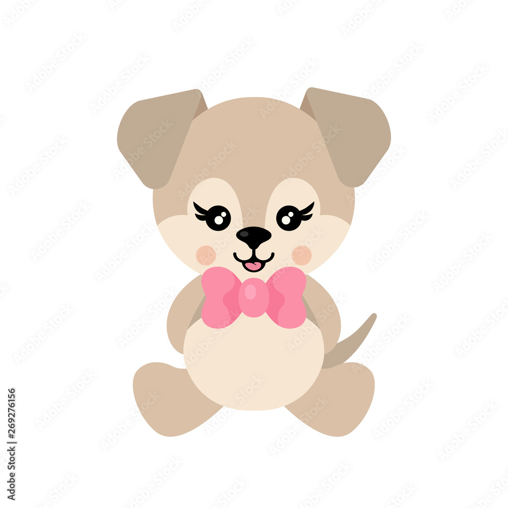 cartoon cute dog with bow sitting vector cartoon cute dog with bow sitting vector