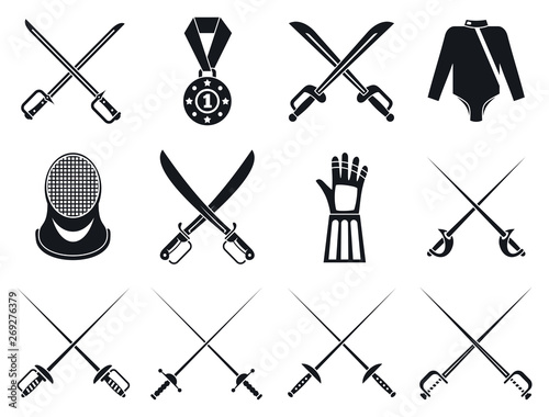 Fencing icons set. Simple set of fencing vector icons for web design on white background