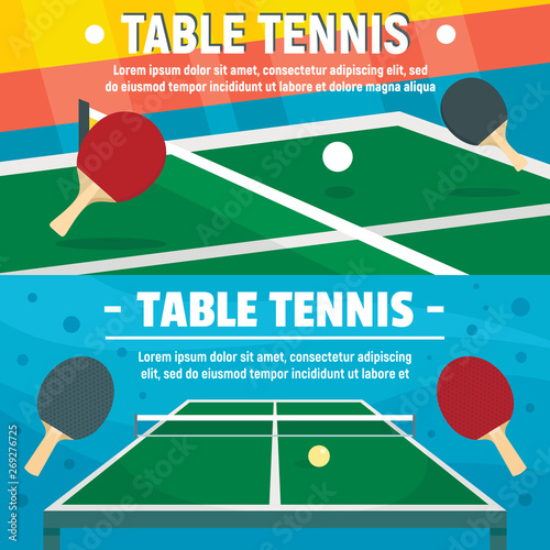 Table tennis playing banner set. Flat illustration of table tennis playing vector banner set for web design