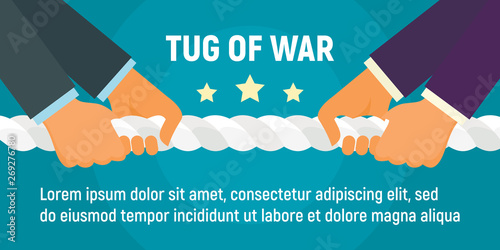 Tug of war concept banner. Flat illustration of tug of war vector concept banner for web design photo