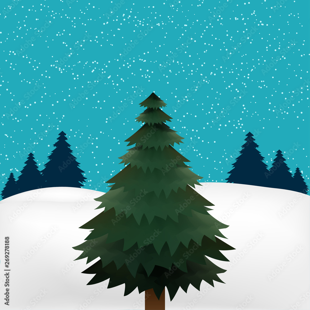 Christmas tree in the snow. New Year card