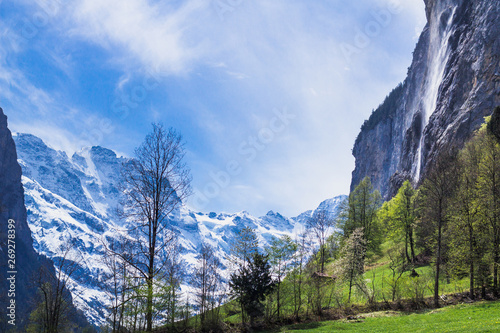 Sunny day in the Valley of Lauterbrunnen, Switzerland