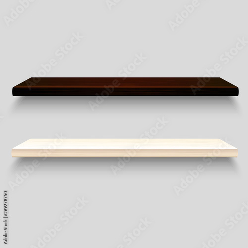 Realistic shelves on the wall. Black and white shelf.