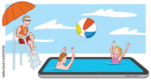 An adult monitors kids smartphone use - concept
