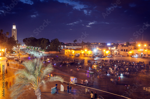 Koutoubia Mosque on Djemma el Fna square at sunset in Marrakesh, Morocco photo