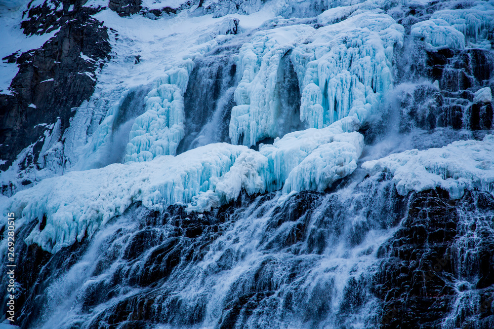 Dynjandi waterfall in winter, Iceland