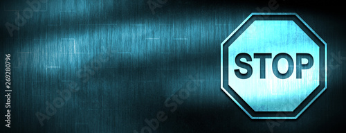 Stop sign icon abstract blue banner background
