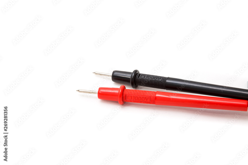 Red and black Probes for Multimeter, Oscilloscope. Object is isolated on white background