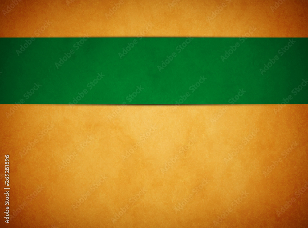 An elegant rich gold grunge texture background with a rich green banner ribbon raised above. An elegant rich gold grunge texture background with a rich green banner ribbon raised above.