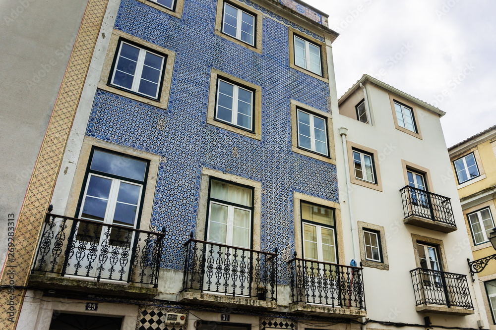 Traditional portuguese facade decoration azulejos in Lisbon, Portugal