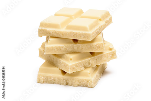 Fotografie Stack of white chocolate bar pieces isolated on white background