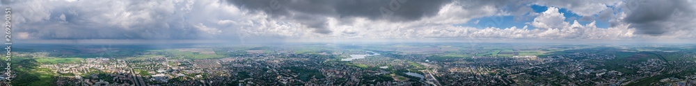 The city of Rivne under the clouds, an air shot