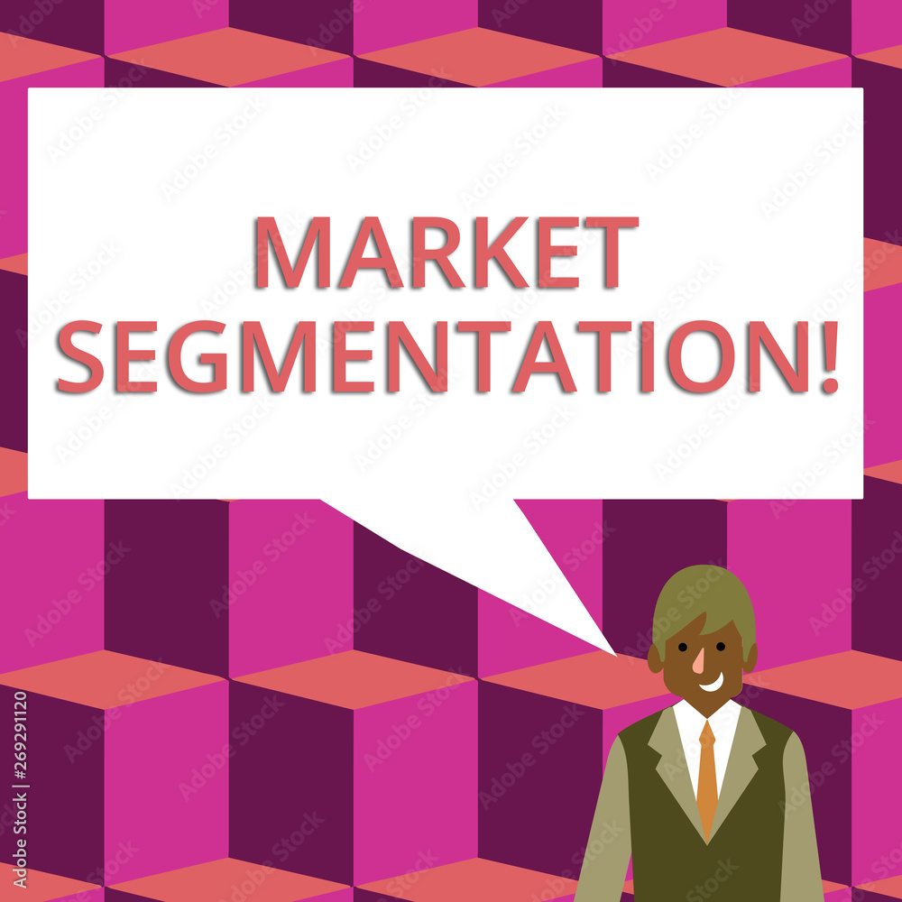 Text sign showing Market Segmentation. Business photo text dividing a market of potential customers into groups Businessman Smiling and Talking with Blank Rectangular Color Speech Bubble Text sign showing Market Segmentation. Business photo text dividing a market of potential customers into groups Businessman Smiling and Talking with Blank Rectangular Color Speech Bubble