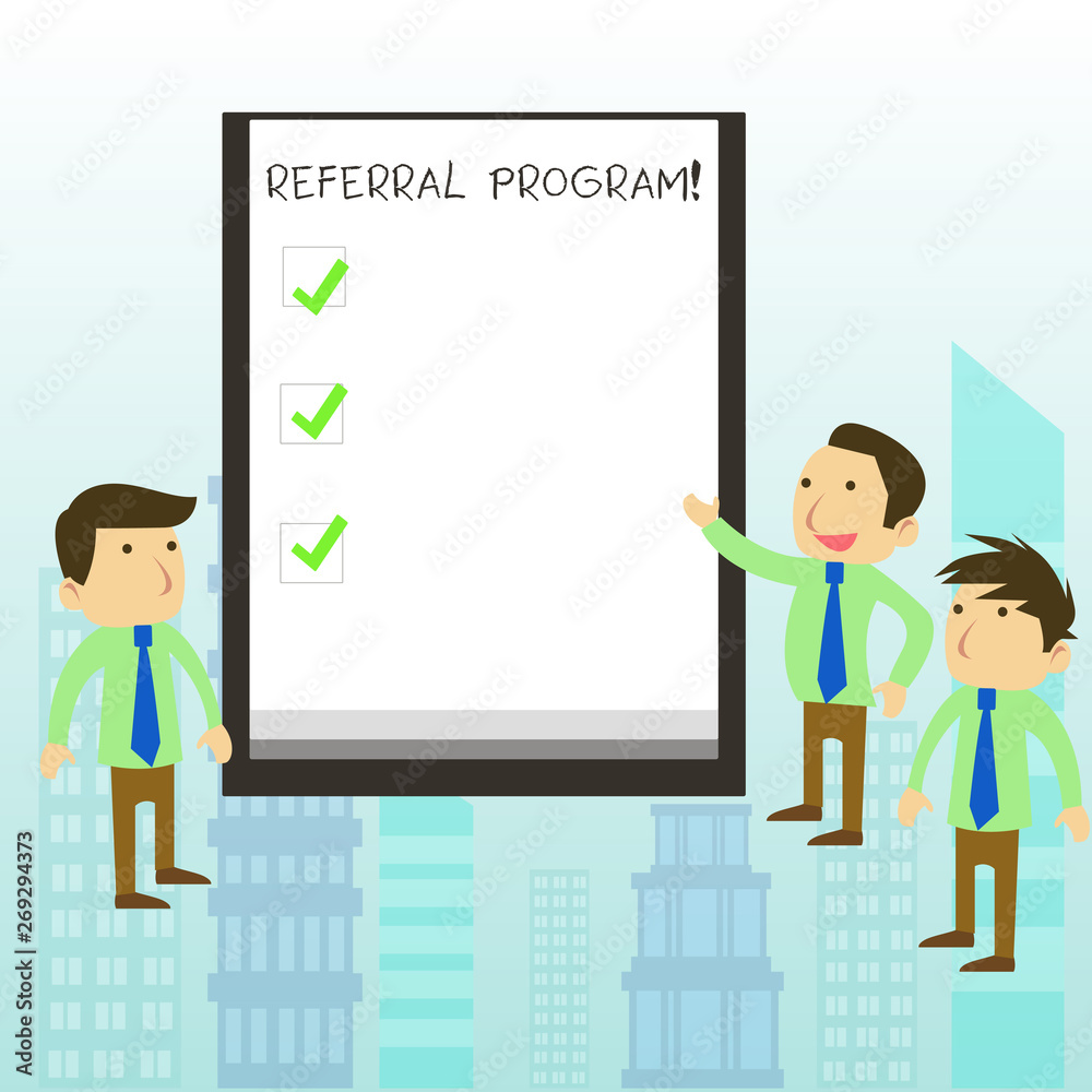 Word writing text Referral Program. Business photo showcasing internal recruitment method employed by organizations Word writing text Referral Program. Business photo showcasing internal recruitment method employed by organizations