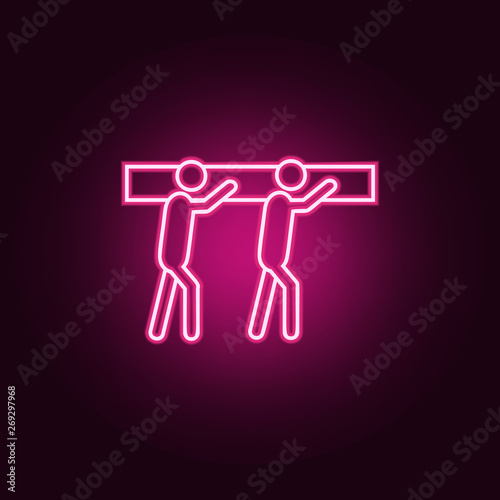 team carring heaviness neon icon. Elements of Team work set. Simple icon for websites, web design, mobile app, info graphics
