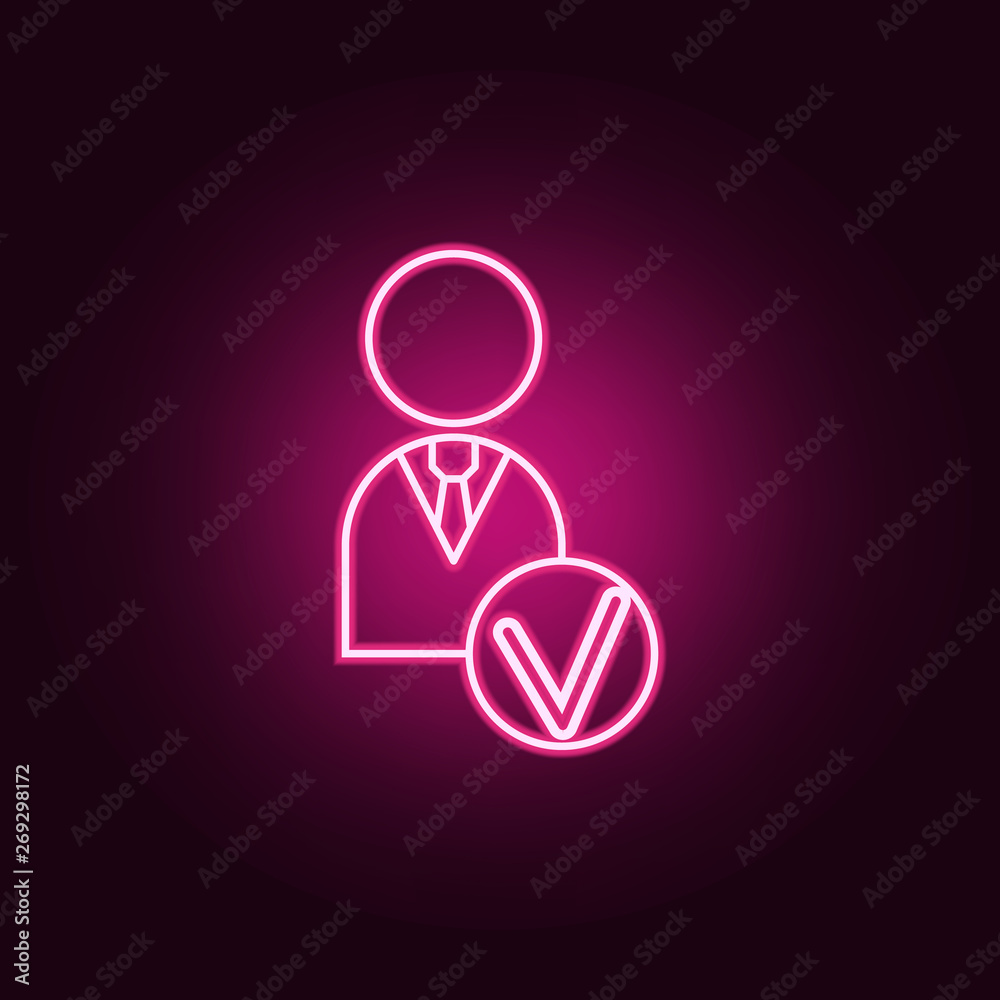 Employee cheked neon icon. Elements of Team work set. Simple icon for websites, web design, mobile app, info graphics Employee cheked neon icon. Elements of Team work set. Simple icon for websites, web design, mobile app, info graphics