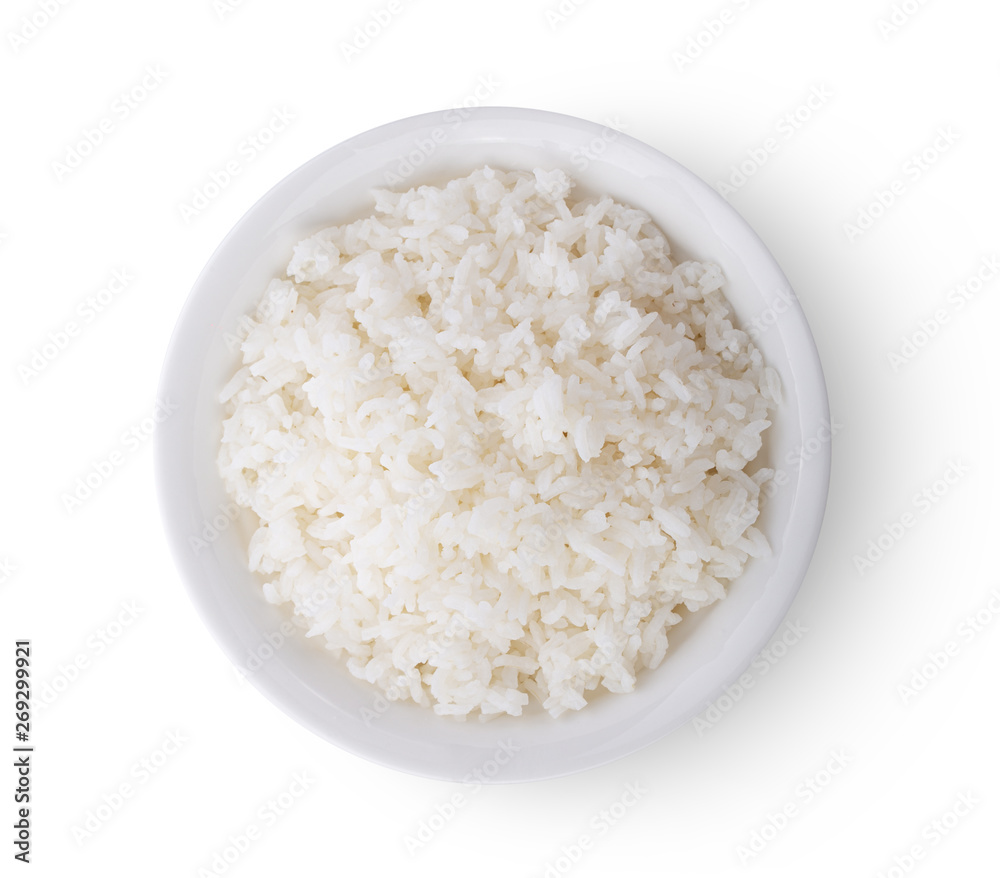 jasmine rice in white plate on white background. top view jasmine rice in white plate on white background. top view