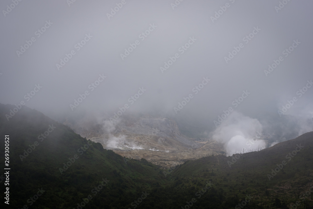 A thick fog on the summit of mount Papandayan. Papandayan Mountain is one of the favorite place to hike on Garut.