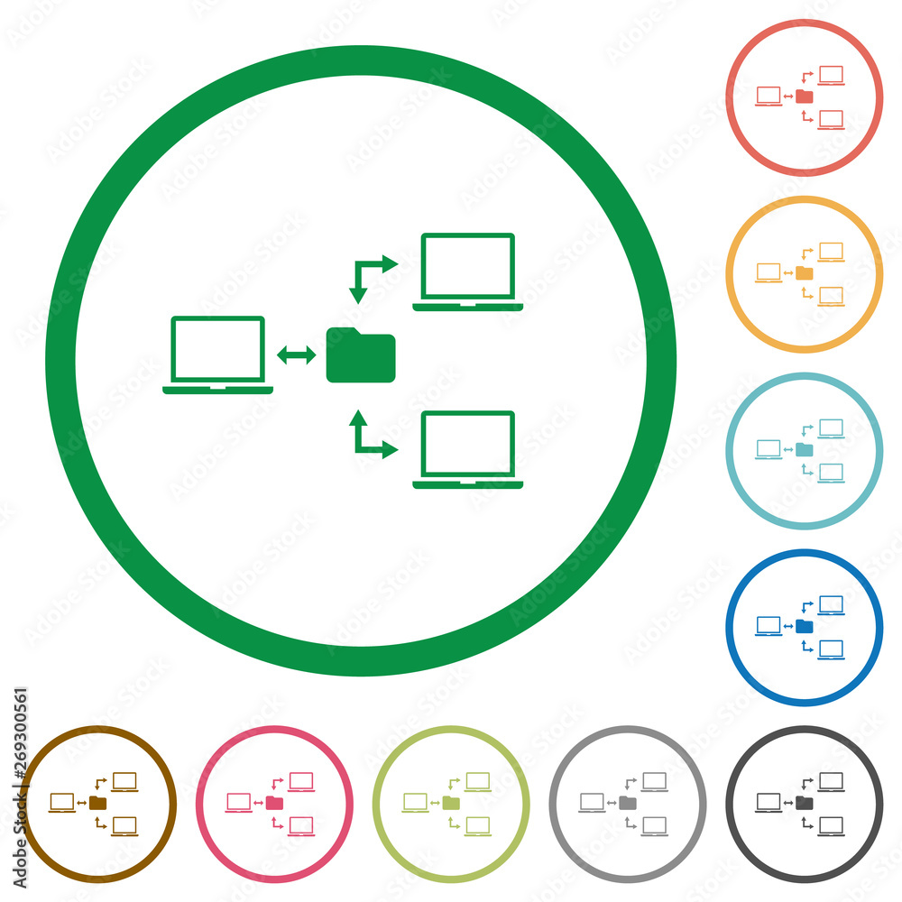 Network file system flat icons with outlines Network file system flat icons with outlines