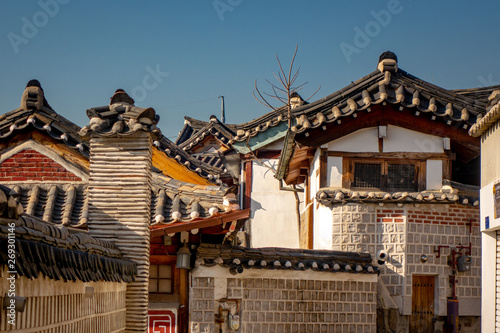 Photography Traditional Korean houses called 'hanok' line the streets of Bukchon Hanok Villa