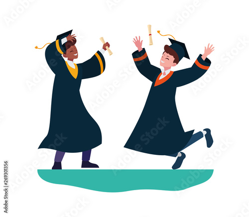 interracial students boys graduated celebrating