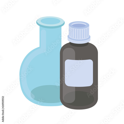 laboratory instruments with medicines in white background