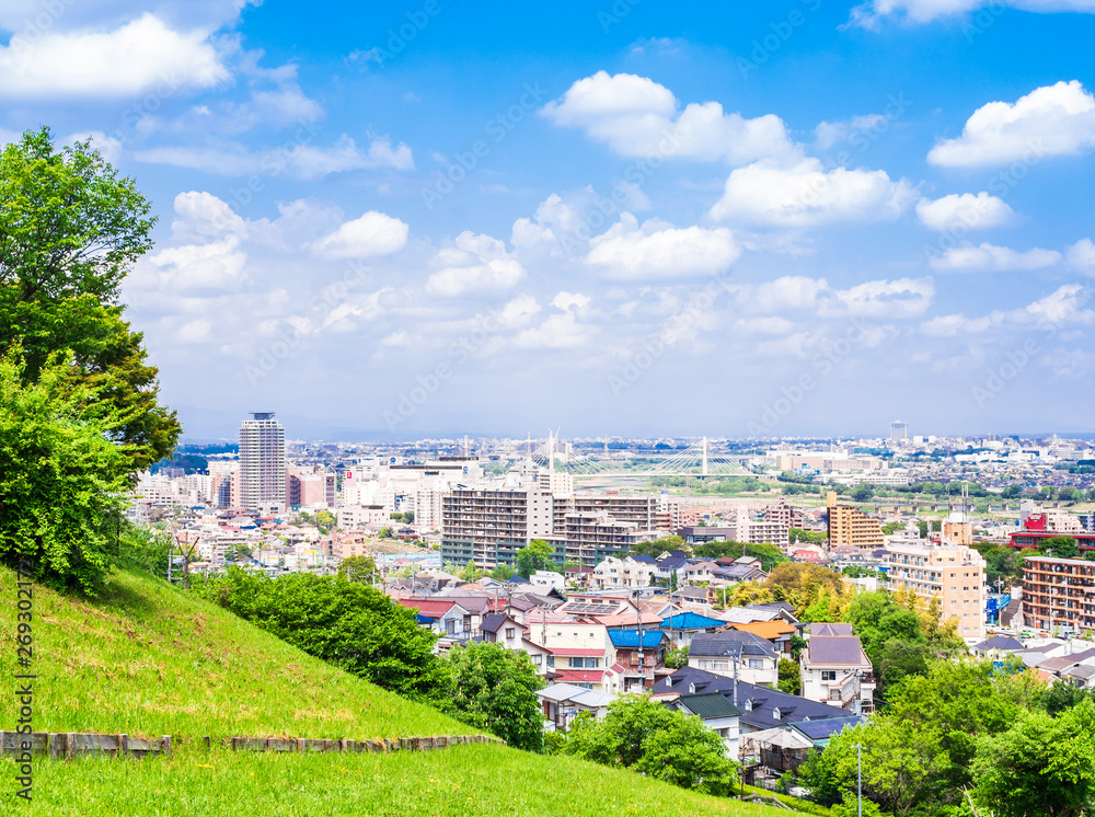 青空が広がる住宅街